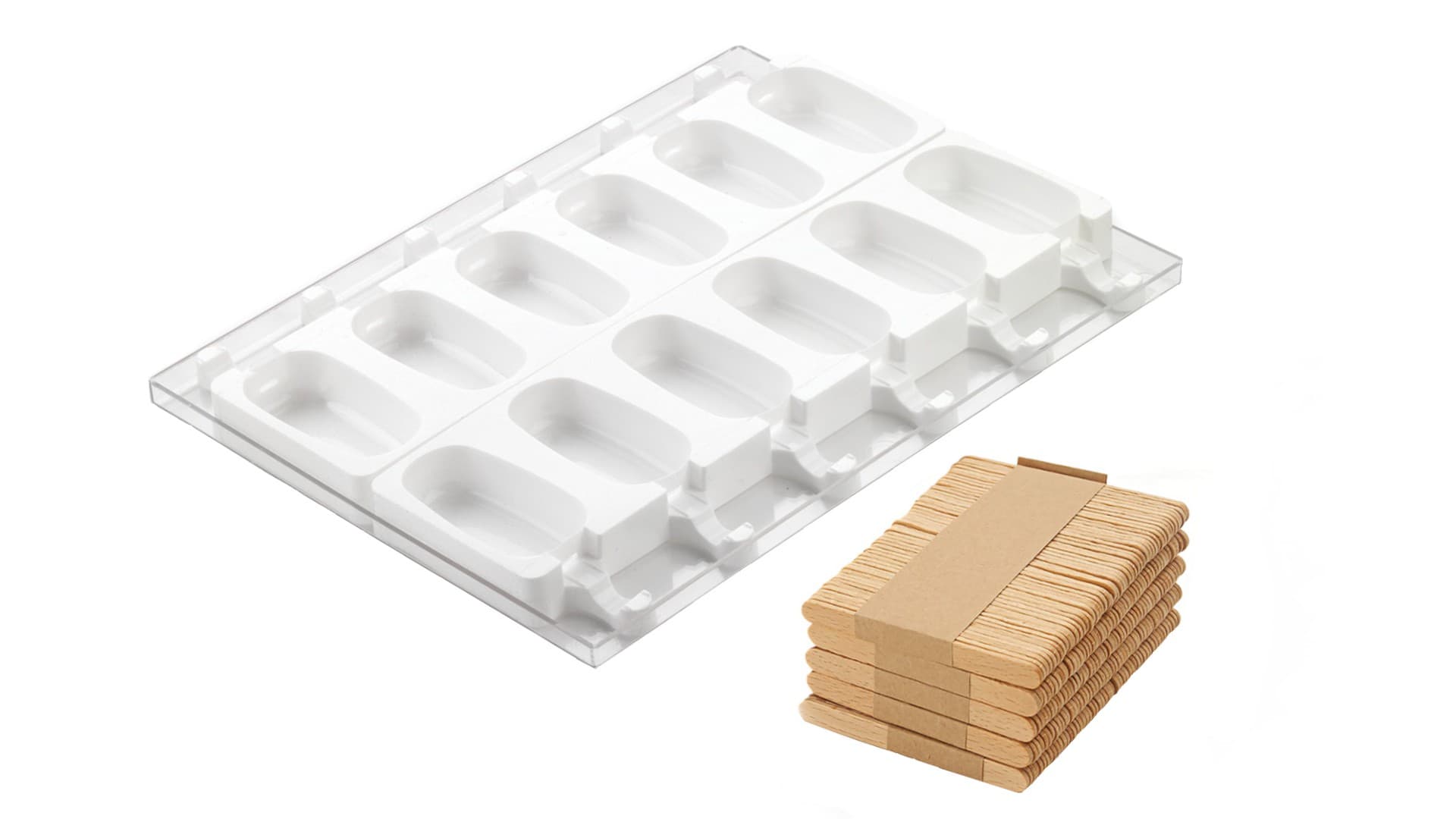 Silikomart Stecco Flex Gel01 Classic 3D Mold Set w/ Tray and Wooden Sticks, 6 cavities