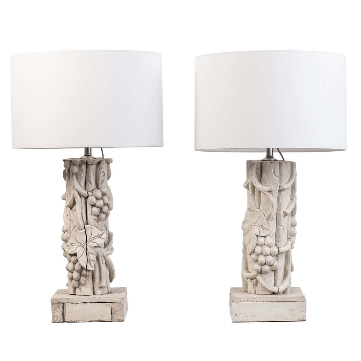 Pair of Carved Wood Table Lamps