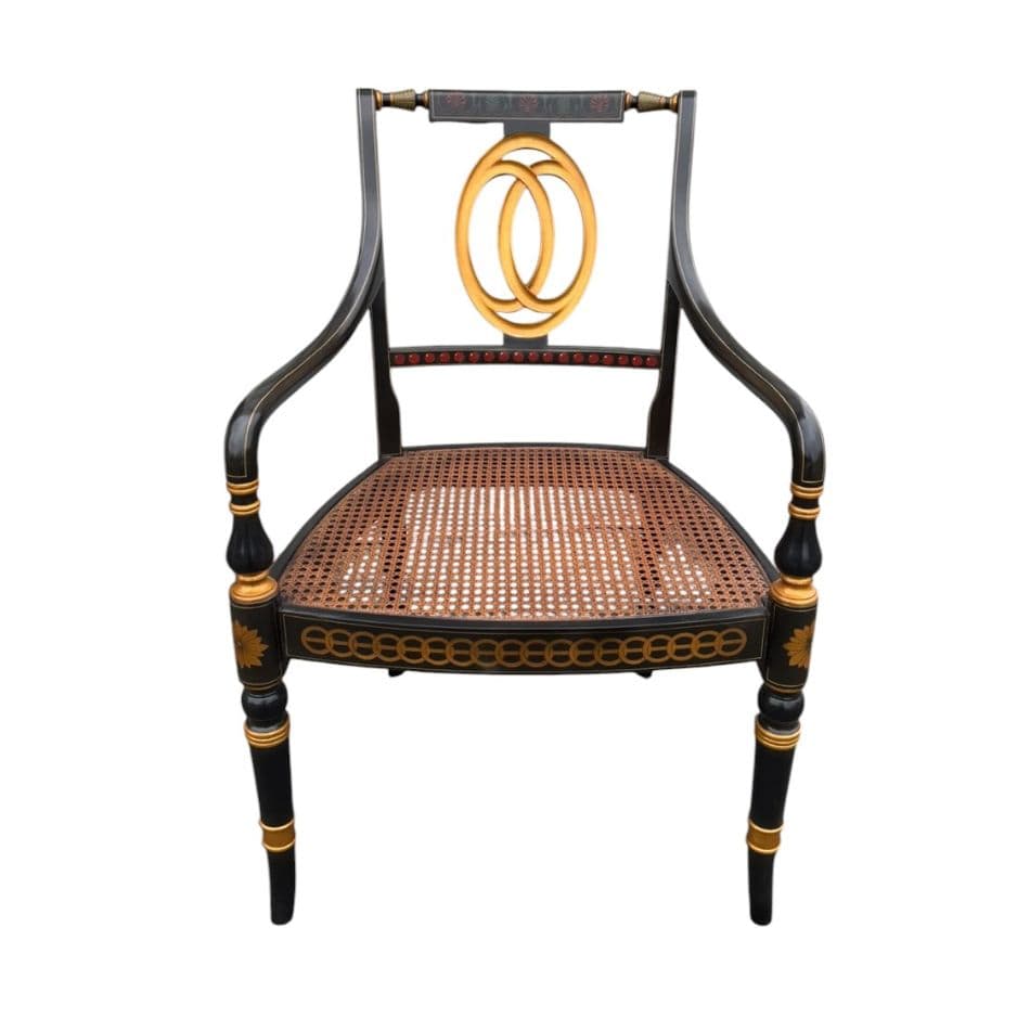 Vintage Regency Style Ebonized Arm Chair