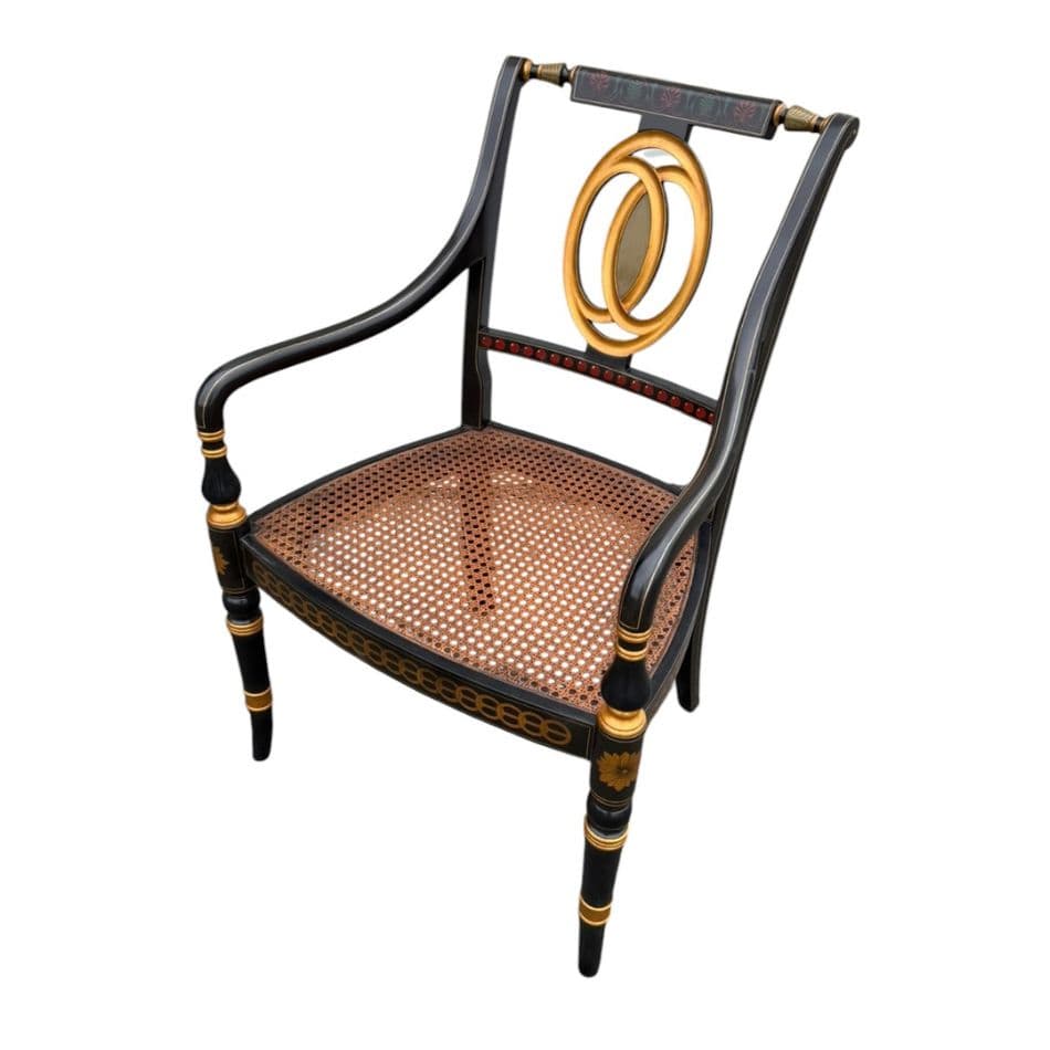 Vintage Regency Style Ebonized Arm Chair - thumbnail 2
