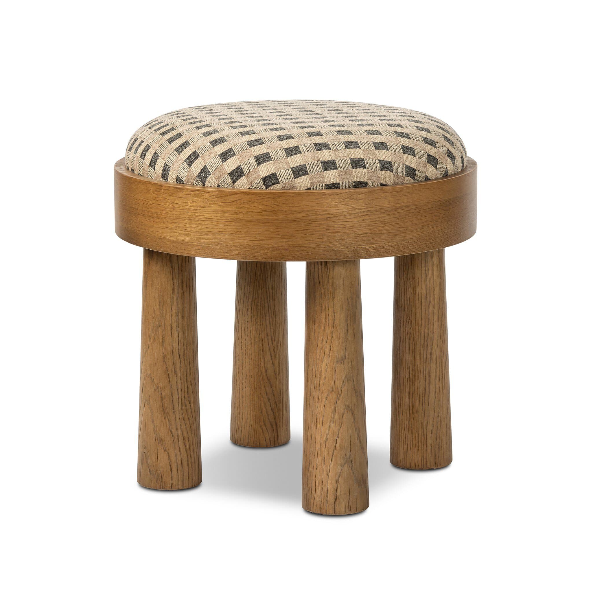 Rowe Oak Stool with Velvet Checkered Seat