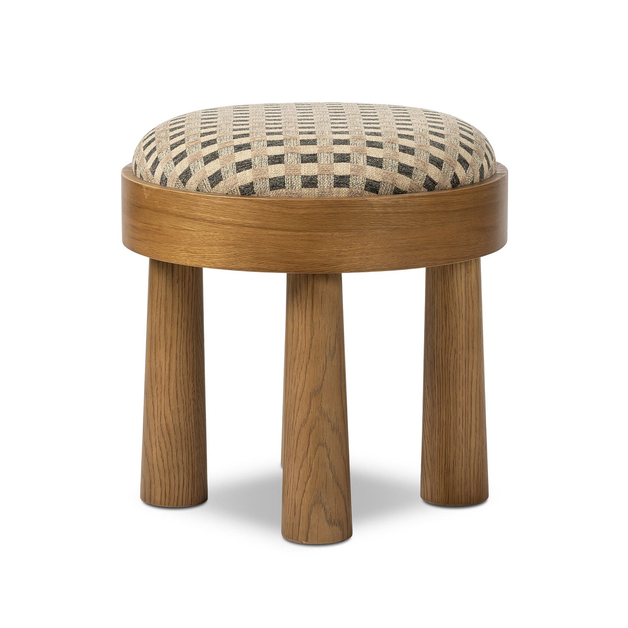 Rowe Oak Stool with Velvet Checkered Seat - thumbnail 3