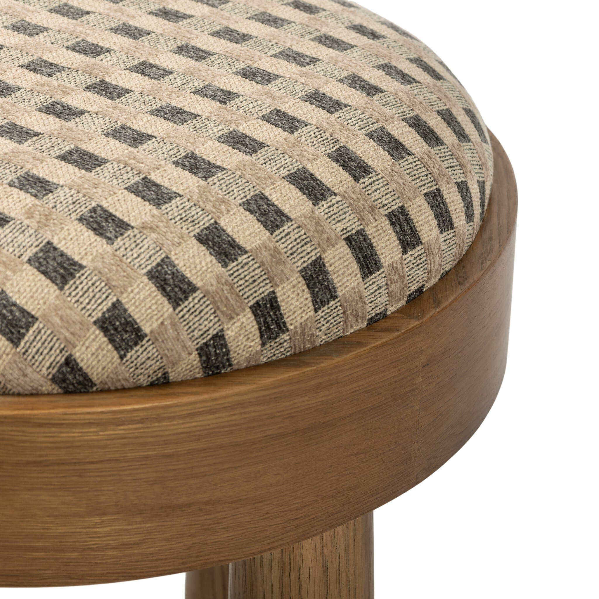 Rowe Oak Stool with Velvet Checkered Seat - thumbnail 5