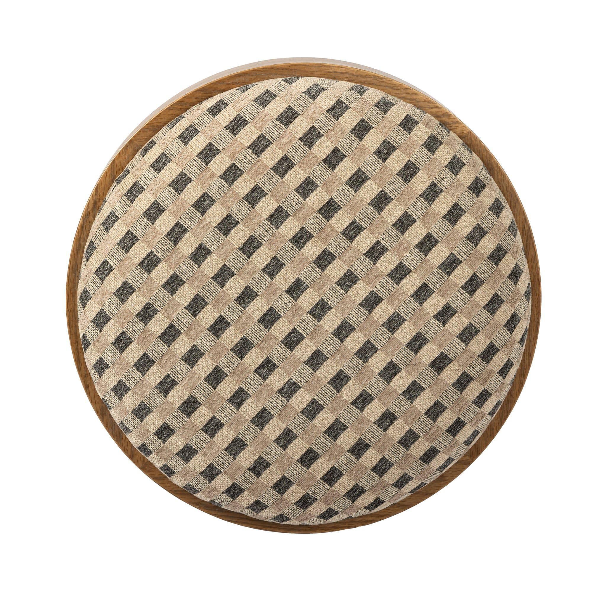 Rowe Oak Stool with Velvet Checkered Seat - thumbnail 4