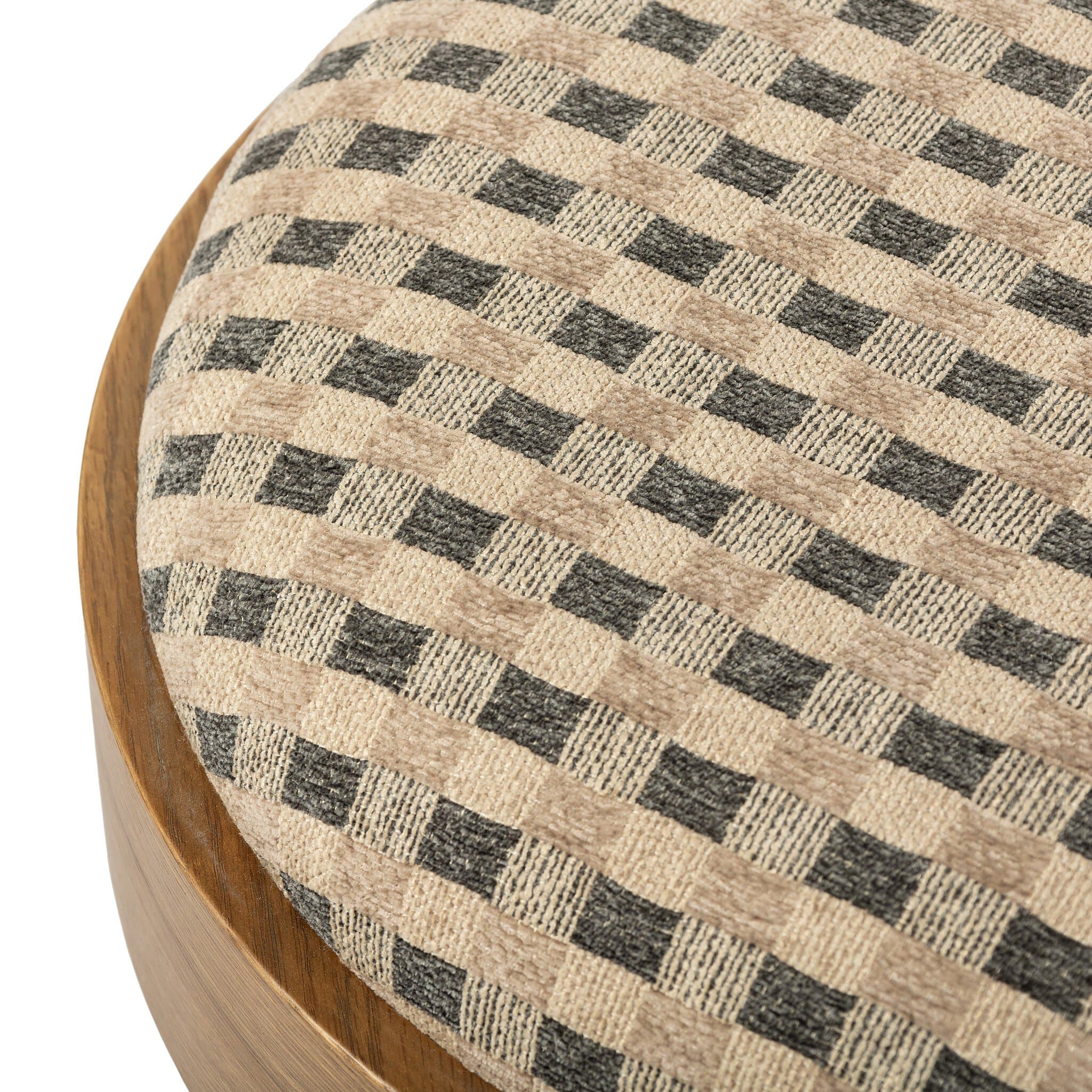 Rowe Oak Stool with Velvet Checkered Seat - thumbnail 6