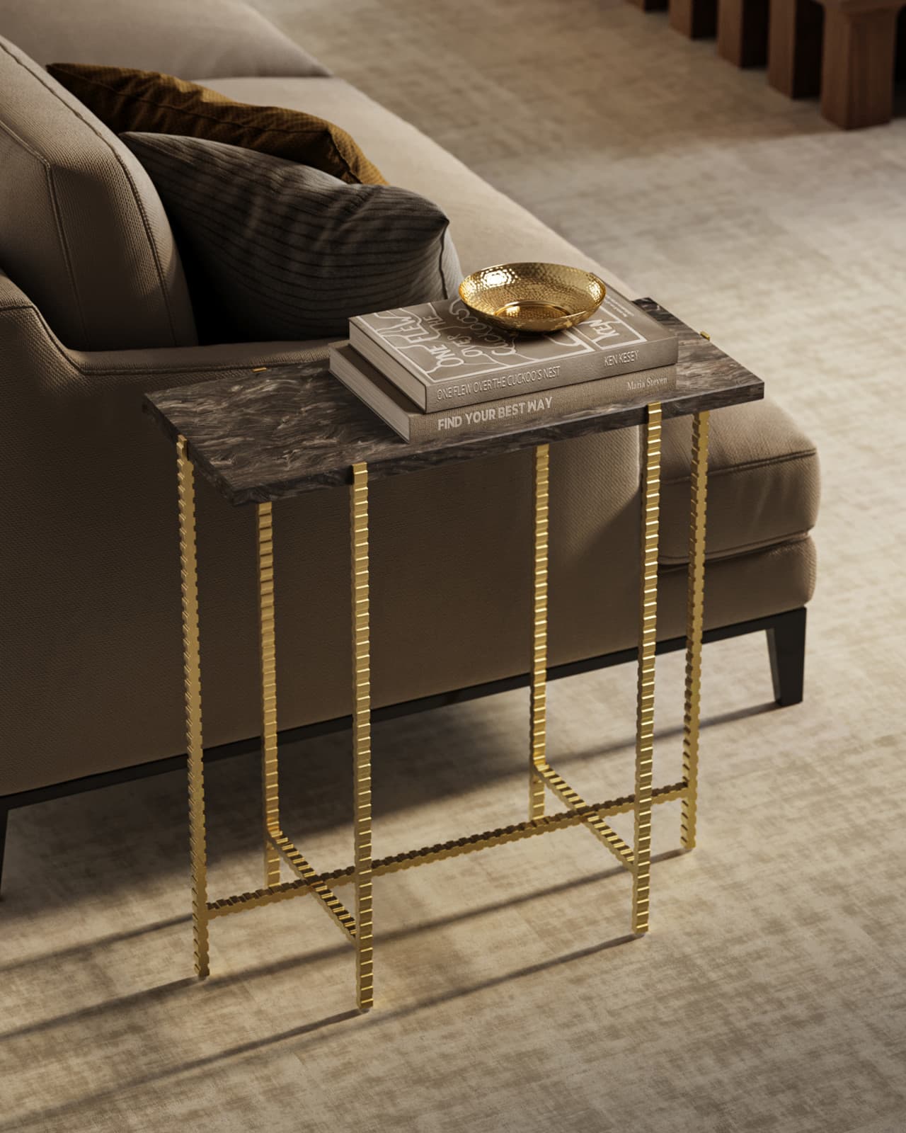 Elongated Marble and Gold Side Table - thumbnail 8