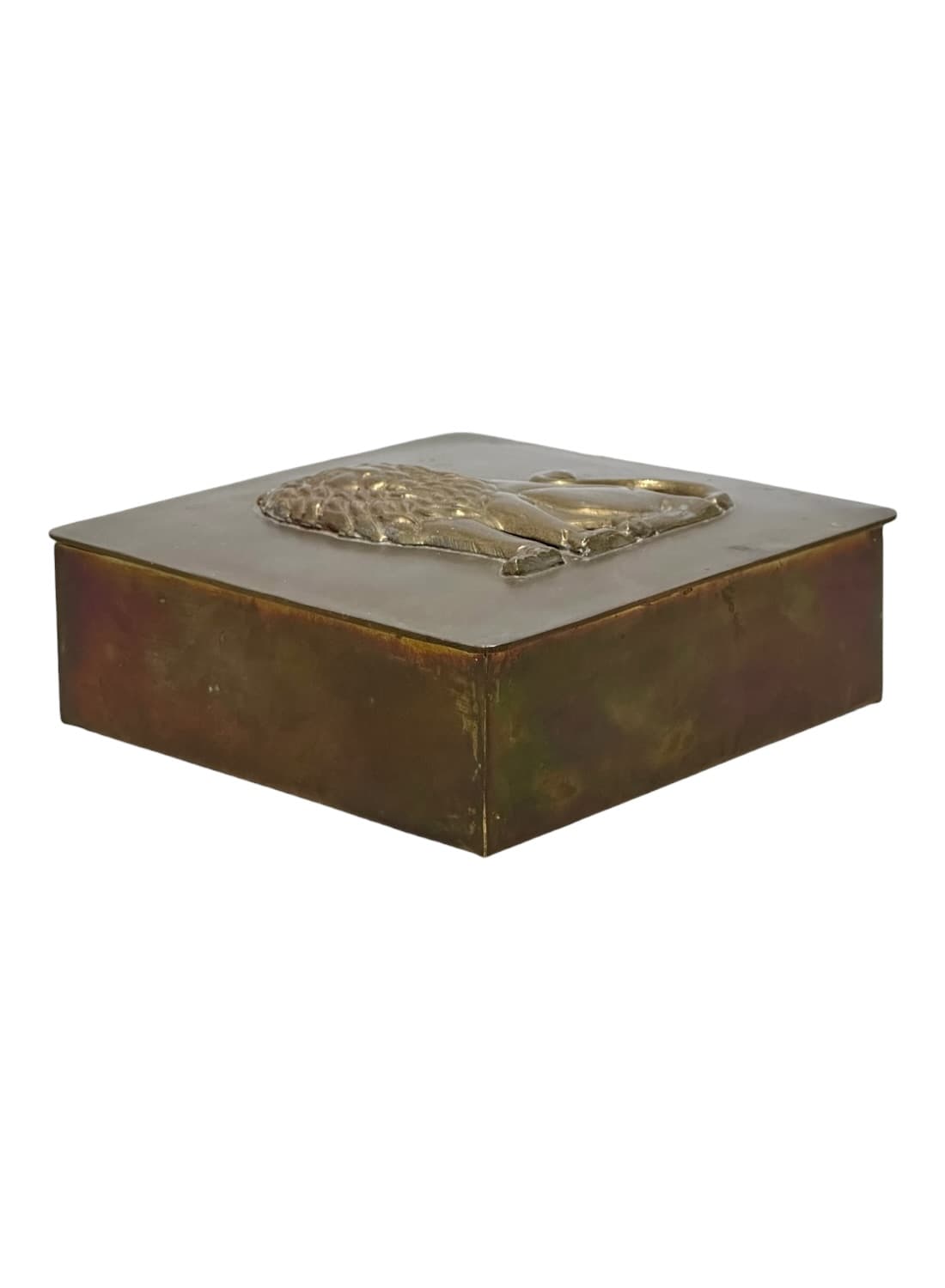 Vintage Brass Square Lidded Lion Box - thumbnail 4