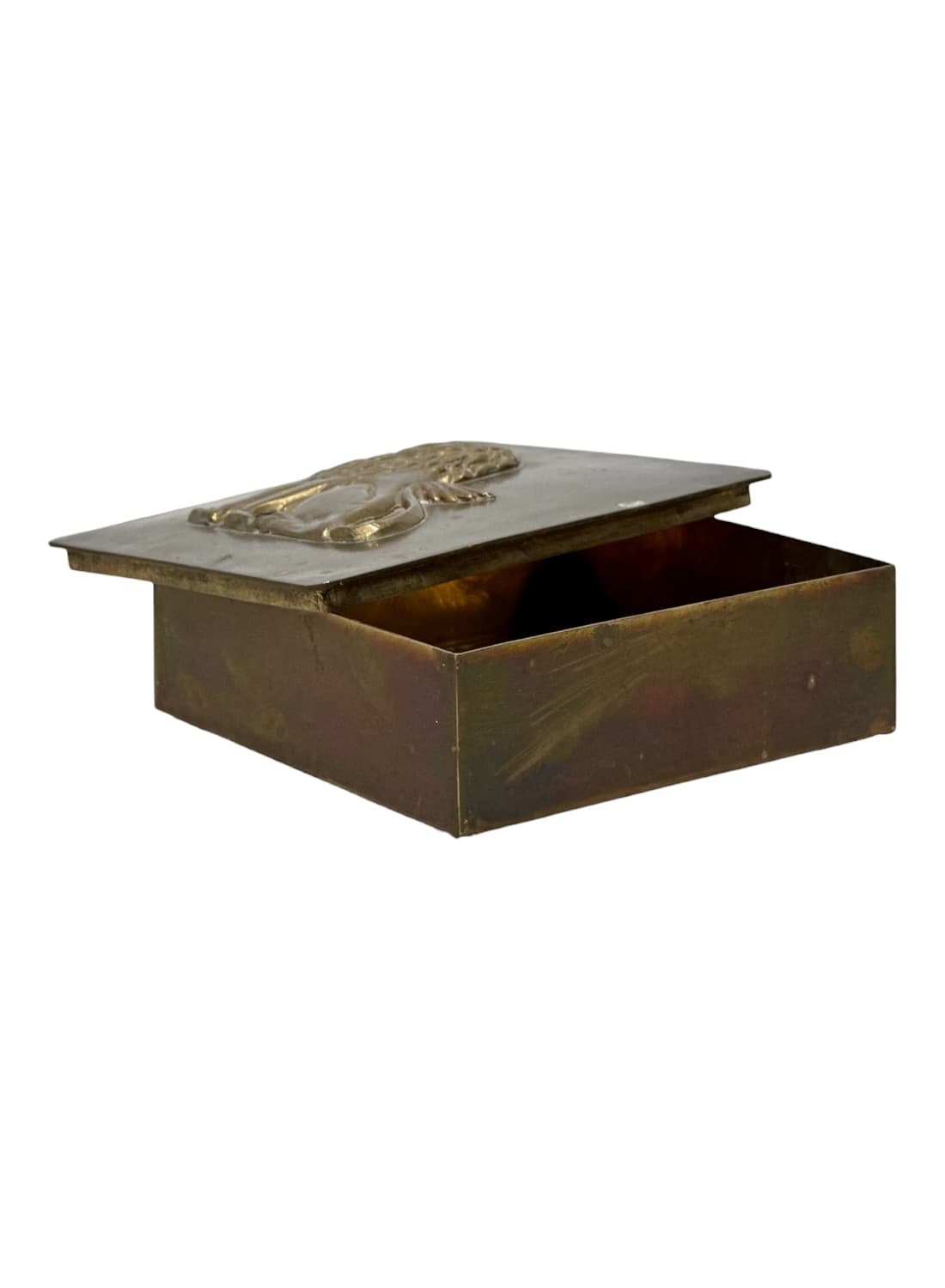 Vintage Brass Square Lidded Lion Box - thumbnail 3
