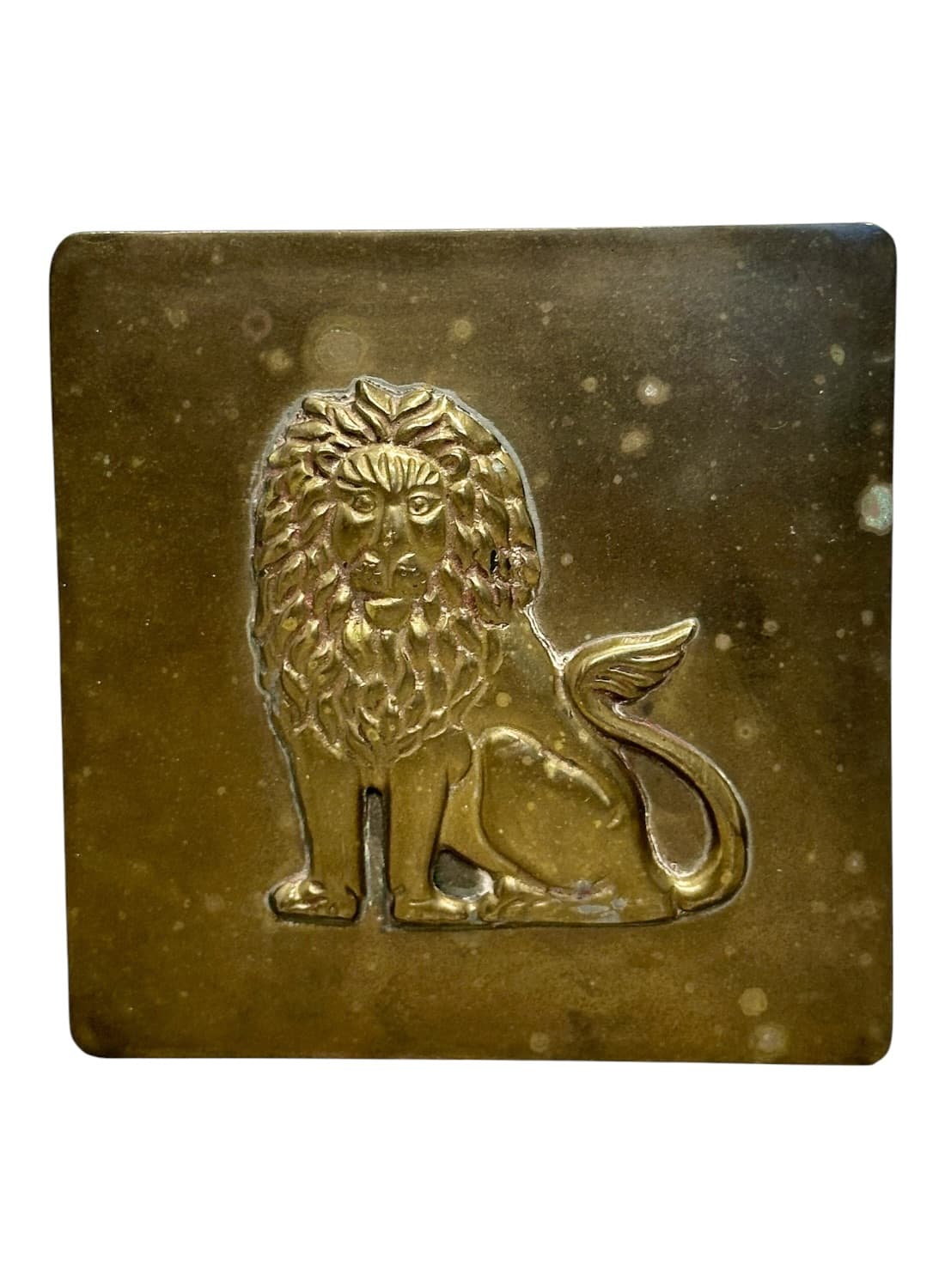 Vintage Brass Square Lidded Lion Box - thumbnail 2