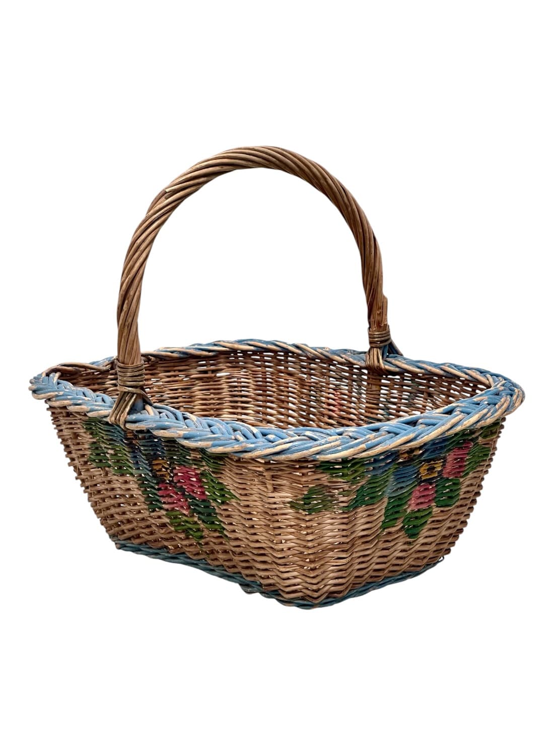 Vintage Painted Woven Wicker Basket - thumbnail 6