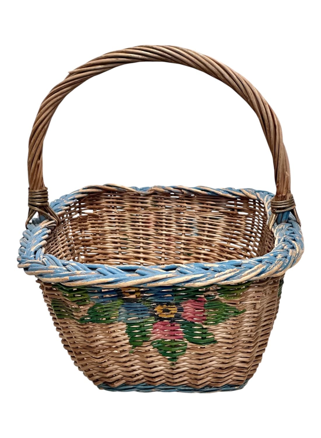 Vintage Painted Woven Wicker Basket - thumbnail 5