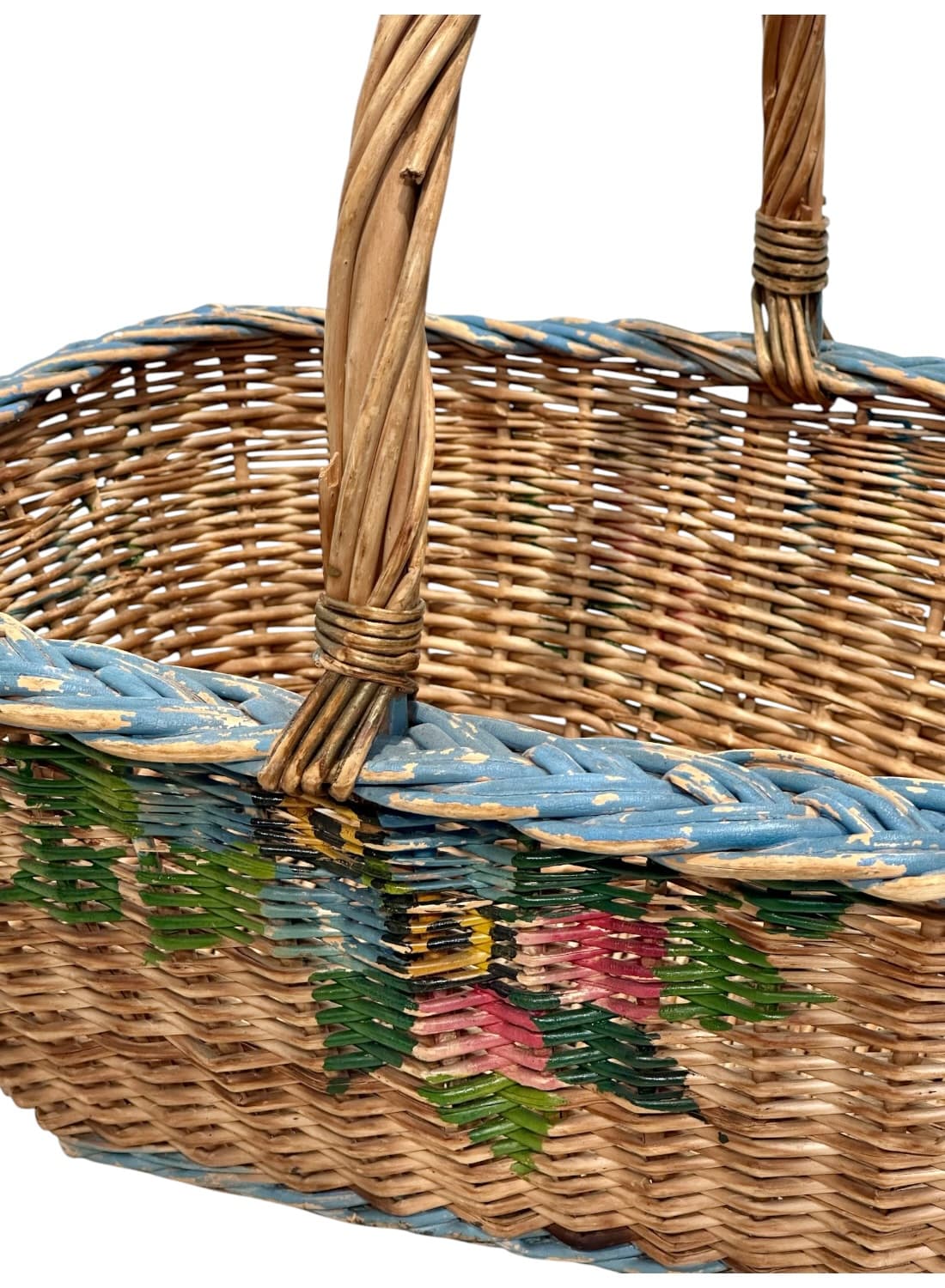 Vintage Painted Woven Wicker Basket - thumbnail 4