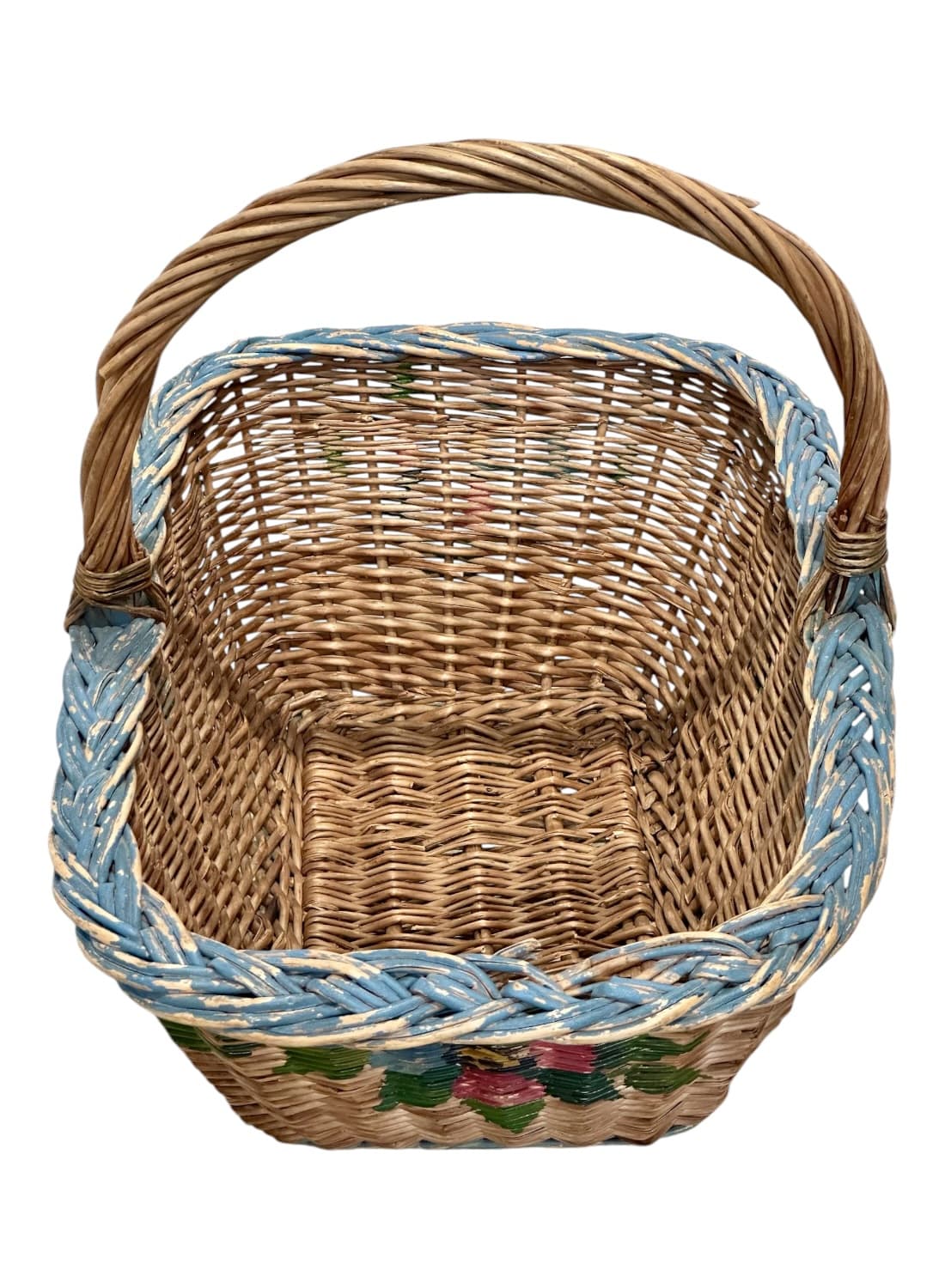 Vintage Painted Woven Wicker Basket - thumbnail 3