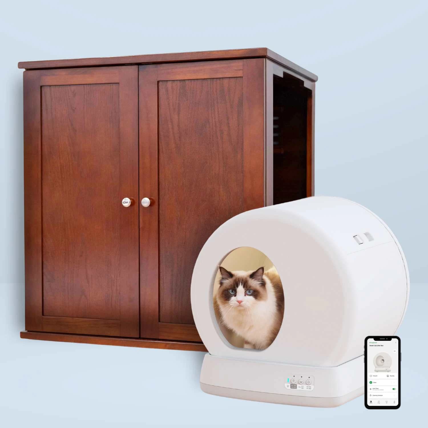 Self Cleaning Litter Box and Cabinet Bundle
