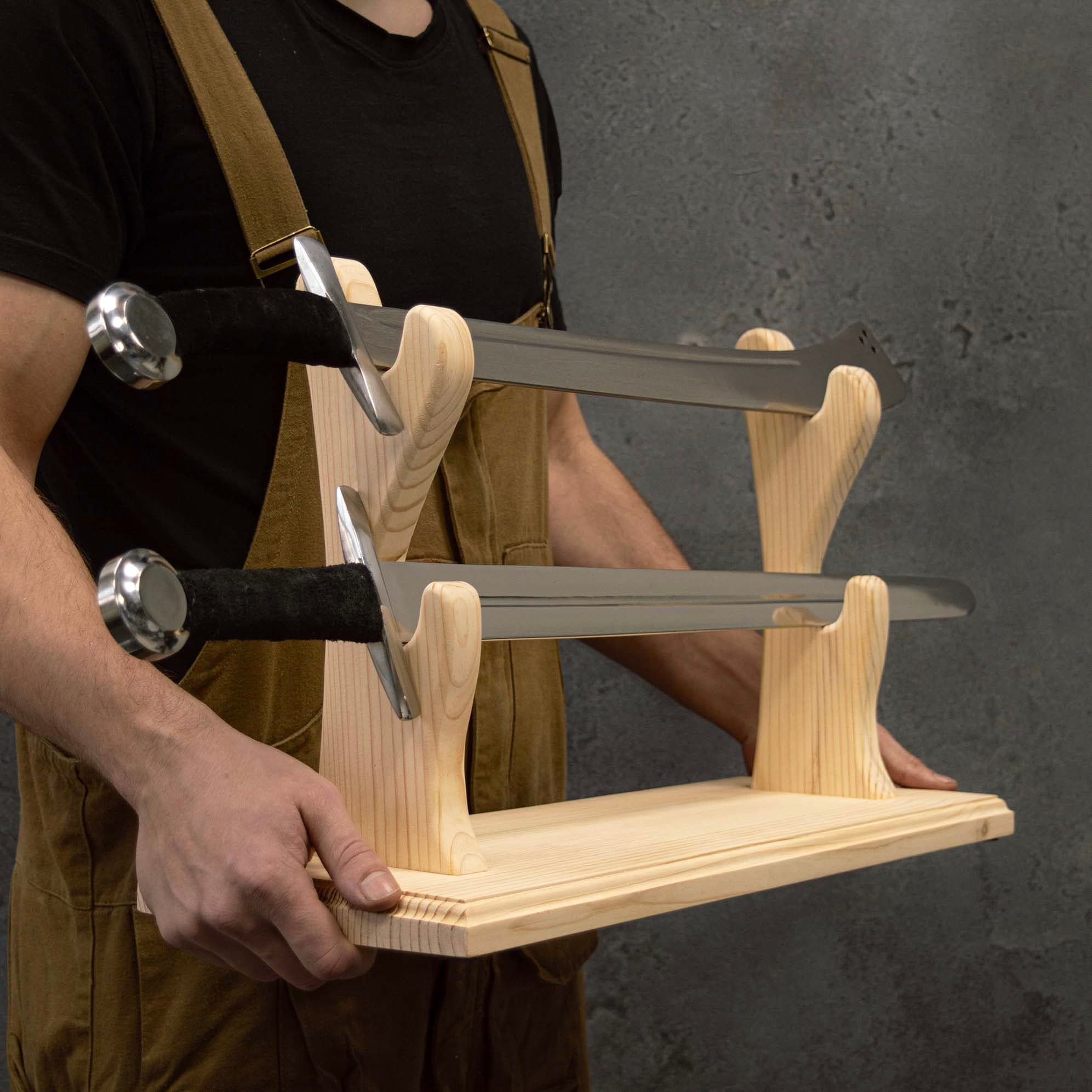 Wooden Sword Display Stand for 2 Swords | Two-Slot Sword Holder - thumbnail 2
