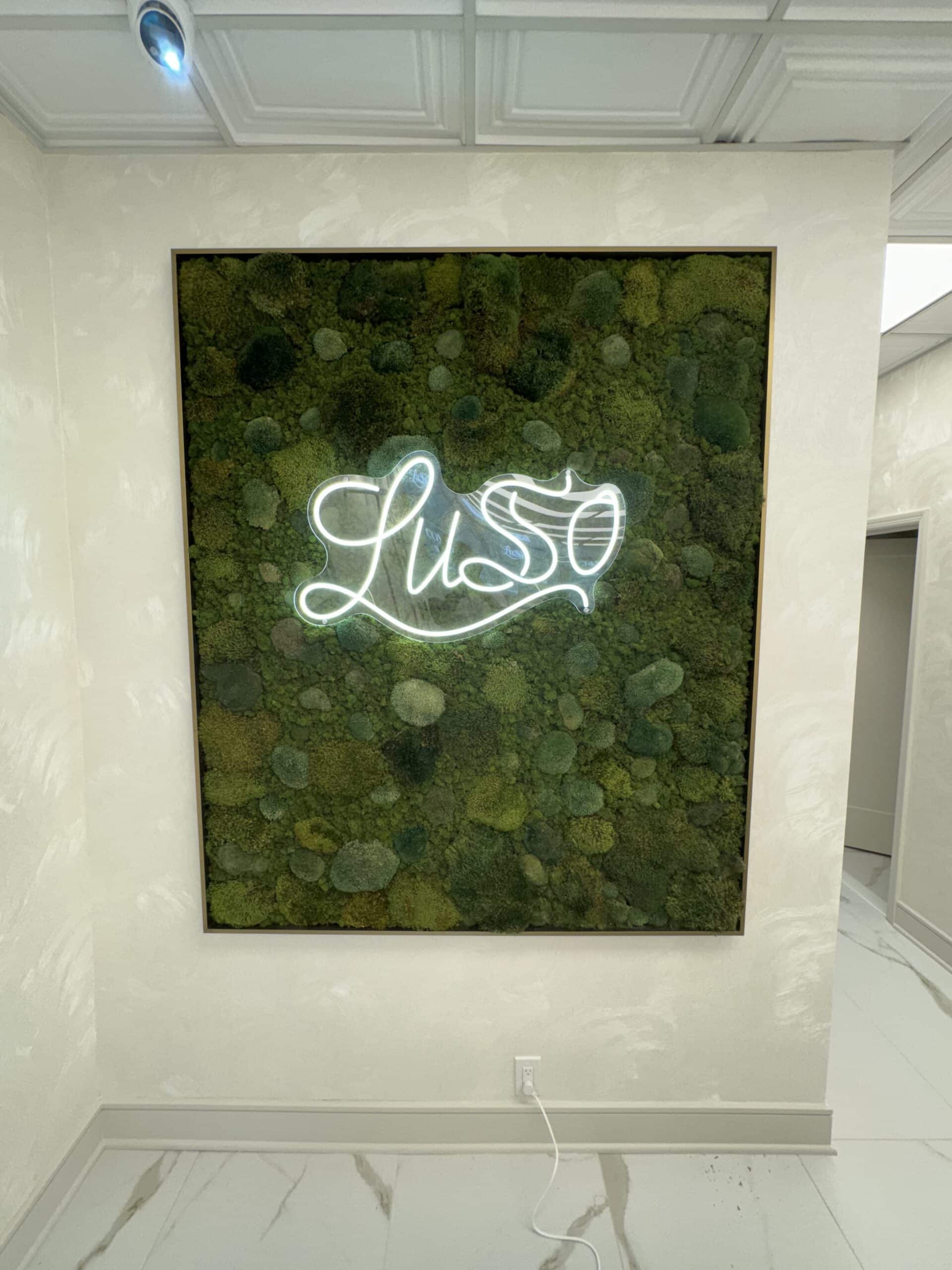 Custom Moss Wall with Neon Sign
