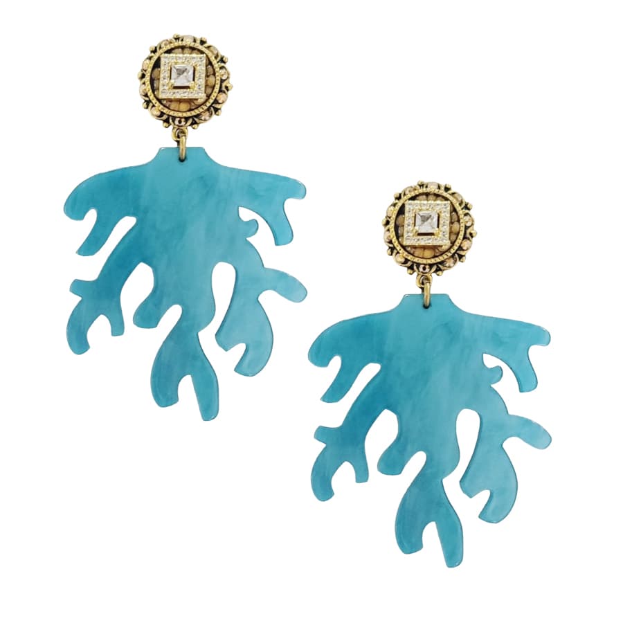 OCEANSIDE LUCITE TURQUOISE CORAL STATEMENT EARRINGS