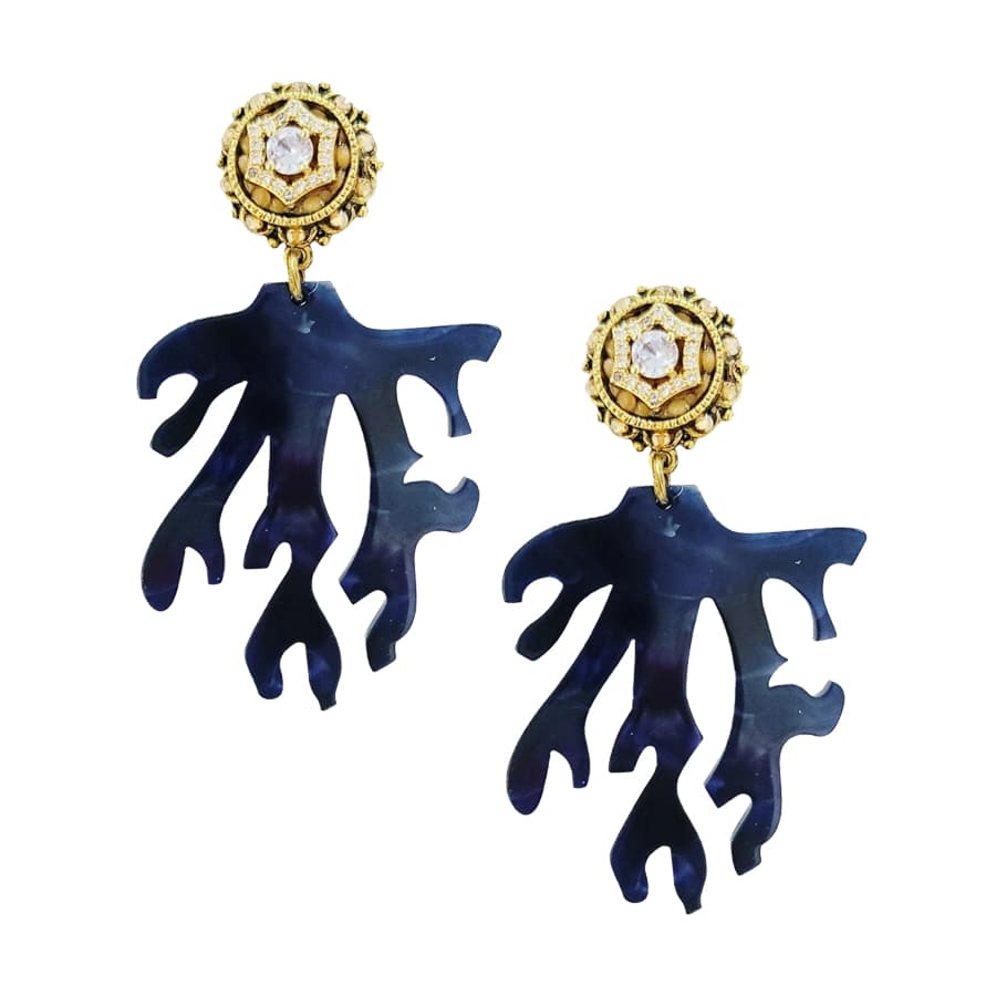 MIDNIGHT BLUE LUCITE NAVY CORAL STATEMENT EARRINGS