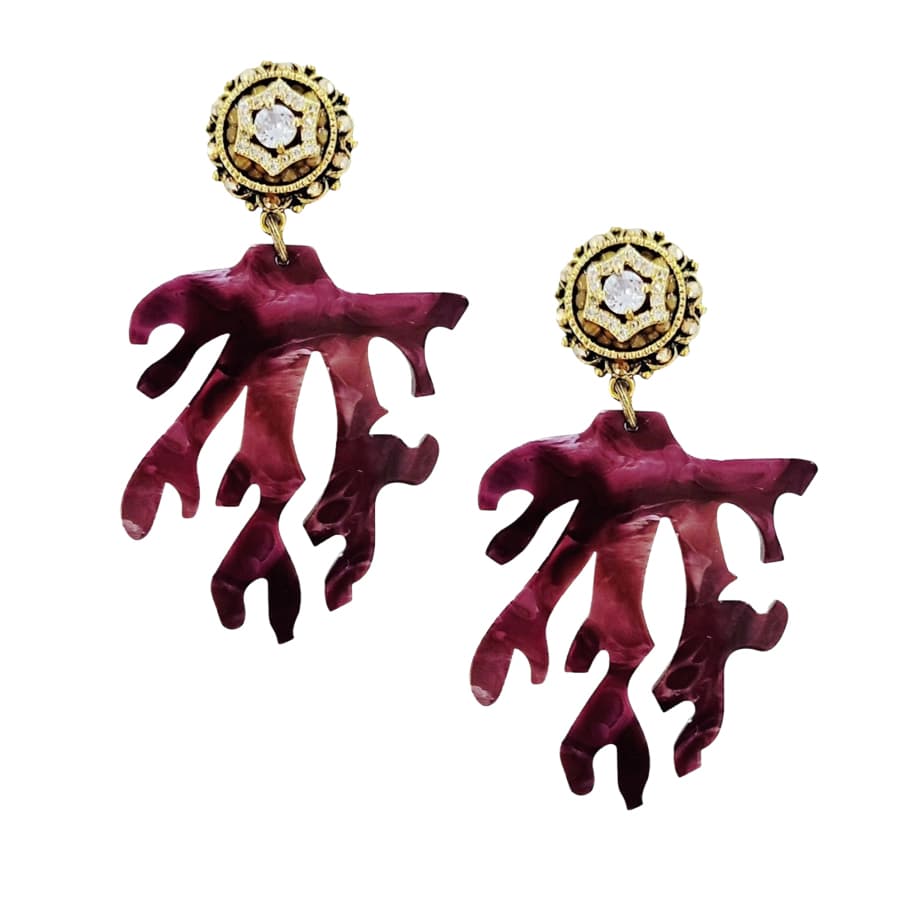 SUNSET BURGUNDY LUCITE NAVY CORAL STATEMENT EARRINGS