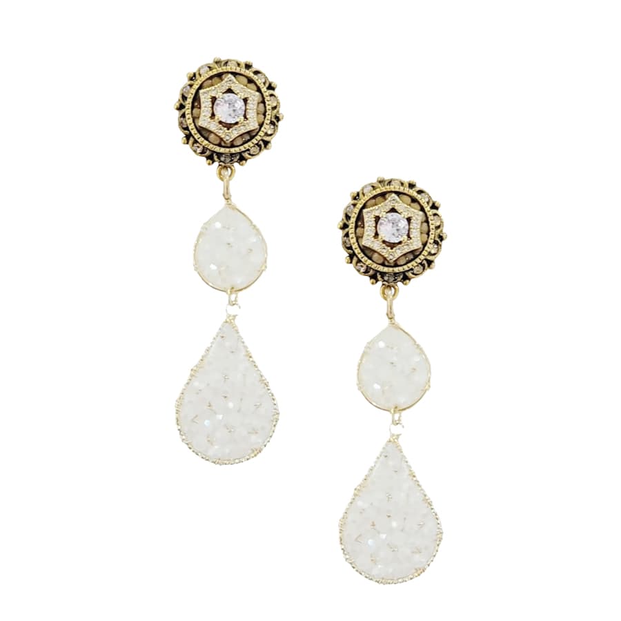 GLORY GOLD WHITE BEADED TEARDROP STATEMENT EARRINGS