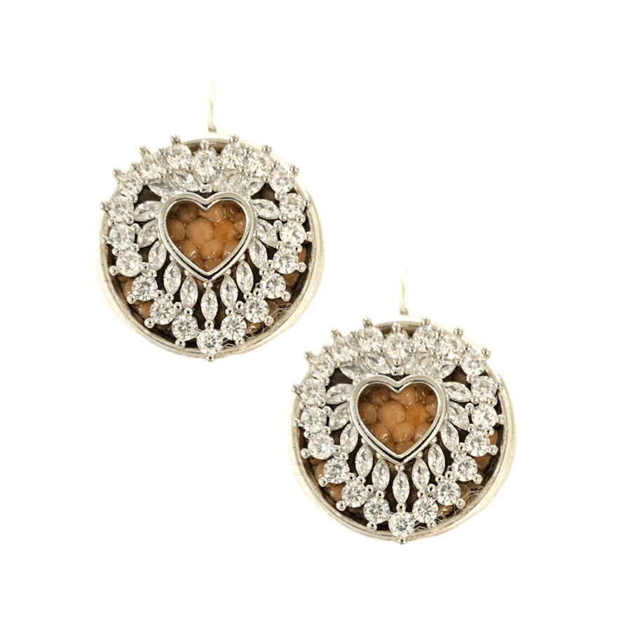 HEARTS DESIRE Silver crystal heart Round Earrings