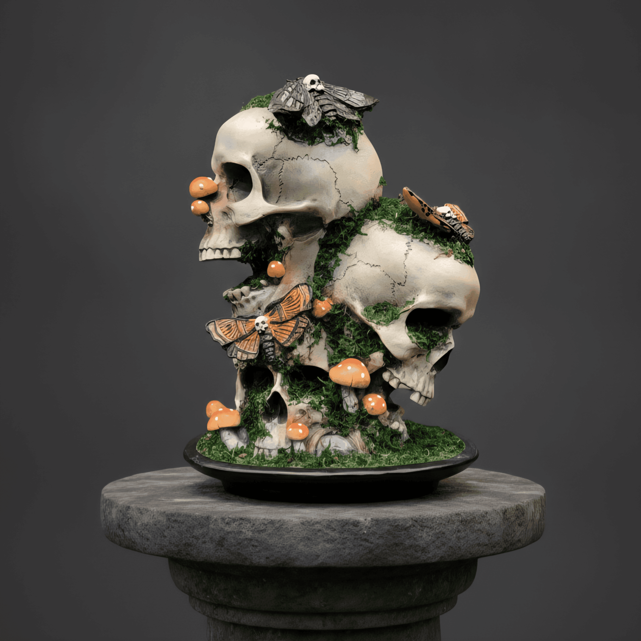 Death Head Moth, Mushroom Skull Statue