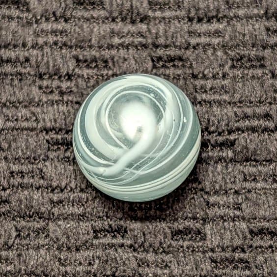 Rare 1840-1860 Greiner Hand-Gathered w/ Busy White Spiral in Ice Blue Glass