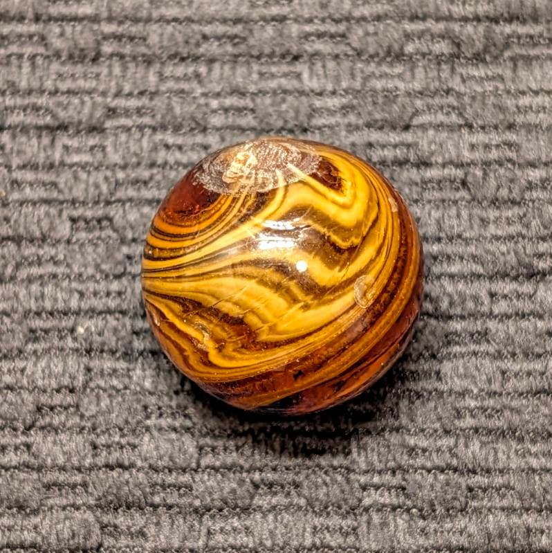 Rare Huge 1″ Richly Colored Caramel Swirl w/ Chevron Pattern & Loop