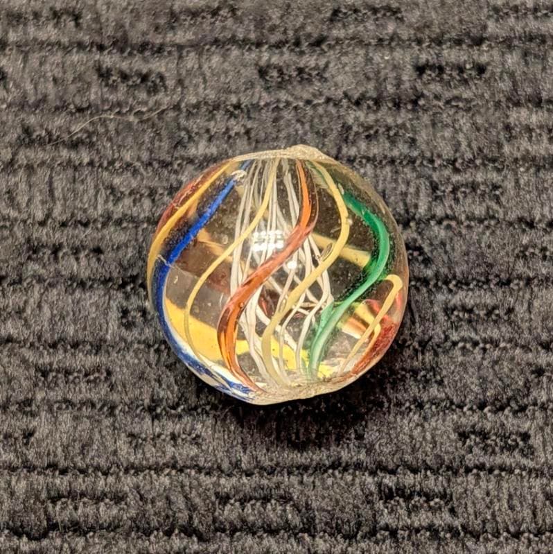 Pretty White Latticino Swirl w/ Unusual & Colorful Complex Outer Construction