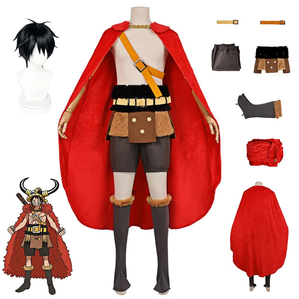 Luffy Elbaf Cosplay Costume: Red Plush Cape Pirate Set