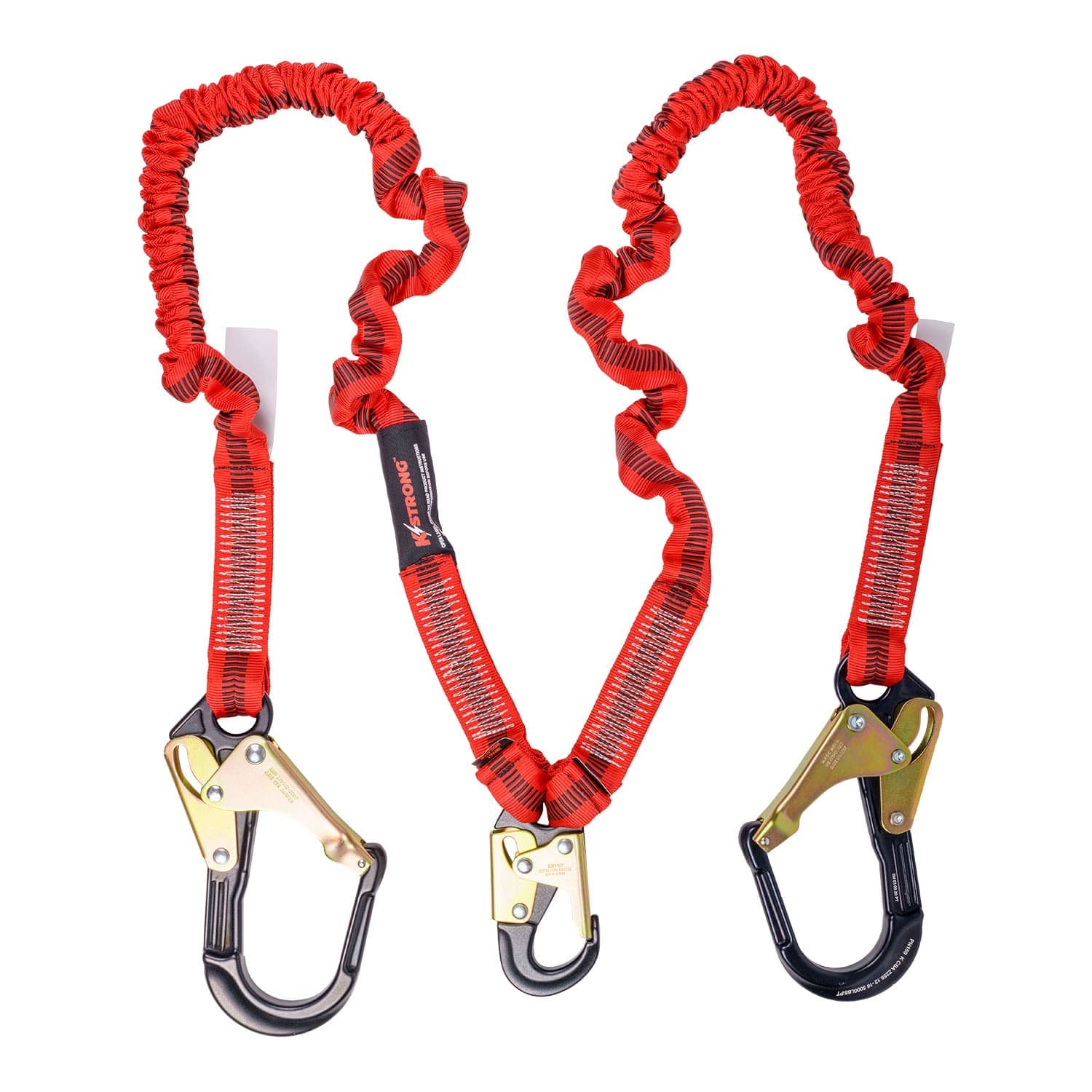 UFL206234 – KStrong – 45-6 ft Twin Leg 100% Tie-Off Elasticated Design Shock Absorbing Lanyard, Snap Hook and Two Rebar Hooks