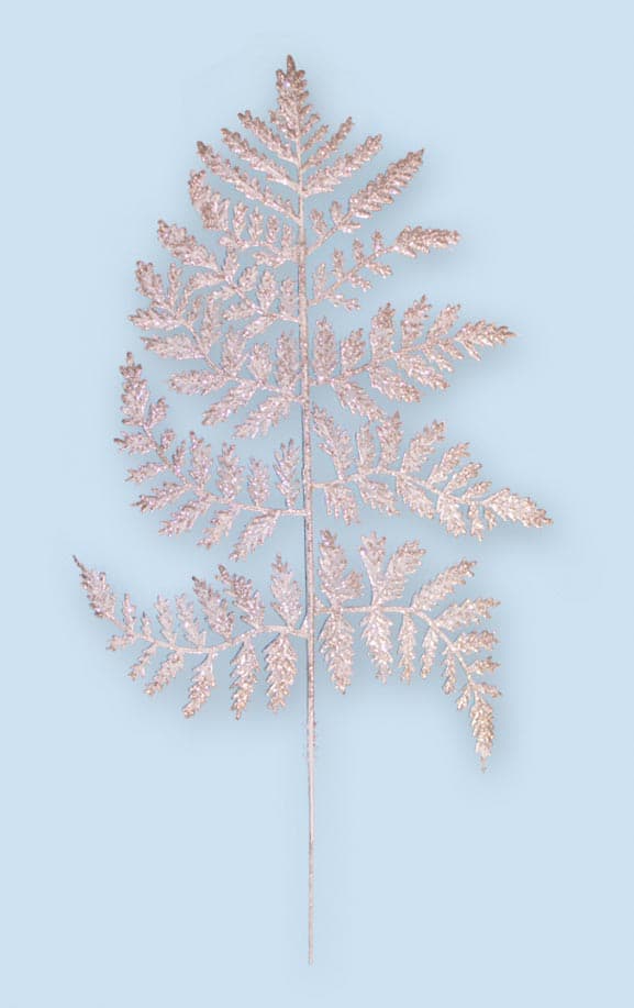 Silver Glittered Leather Fern Leaf Pick