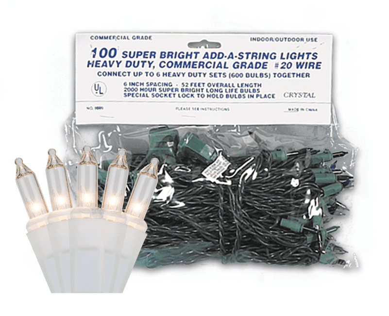 100 Clear Light Set, Commercial Grade, White Wire