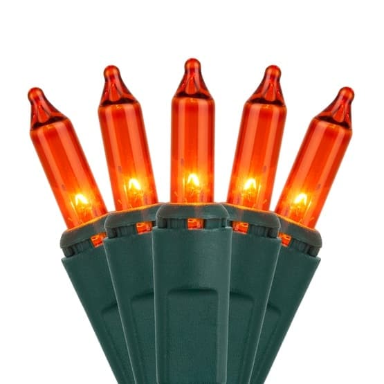 50 Light Set 6″ Spacing – Green Wire, Amber