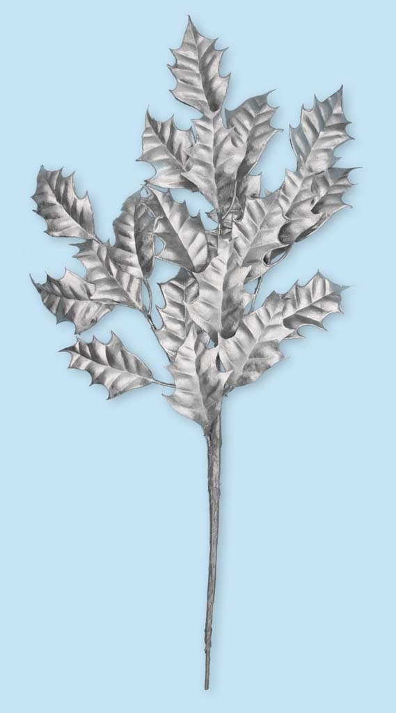 Silver Metallic Holly Leaf Spray