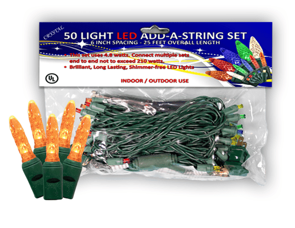 50 LED M5 6″ Spacing – Green Wire, Amber (Orange)