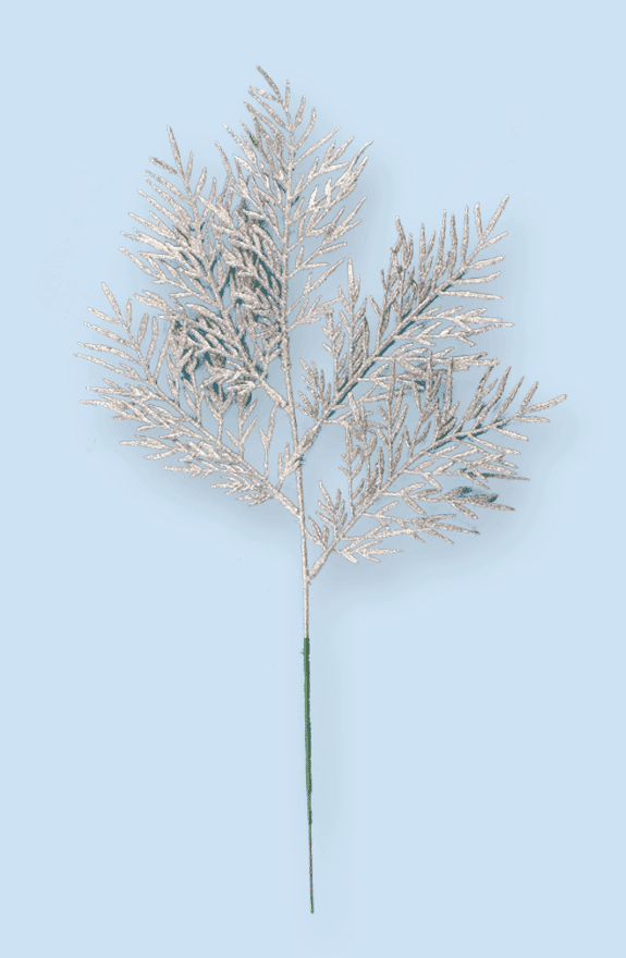 17″ Glittered Cedar Spray – Silver