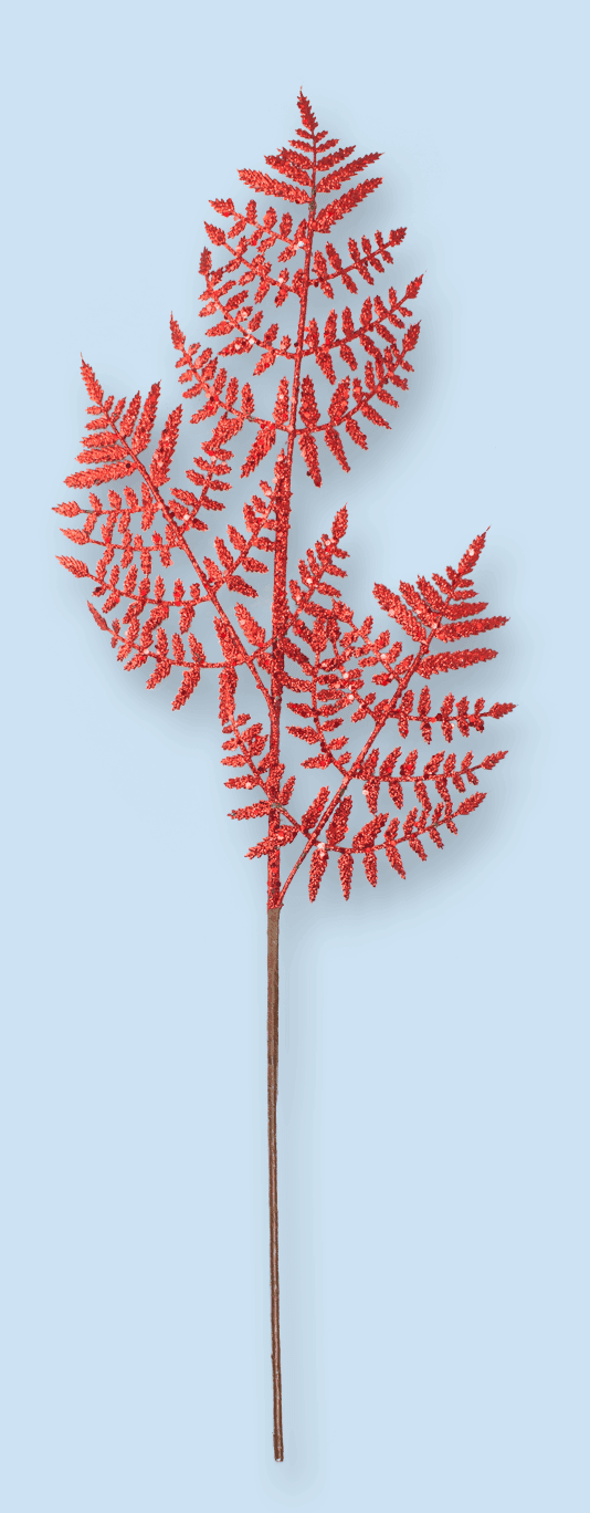 27″ Glittered Fern Spray – Red