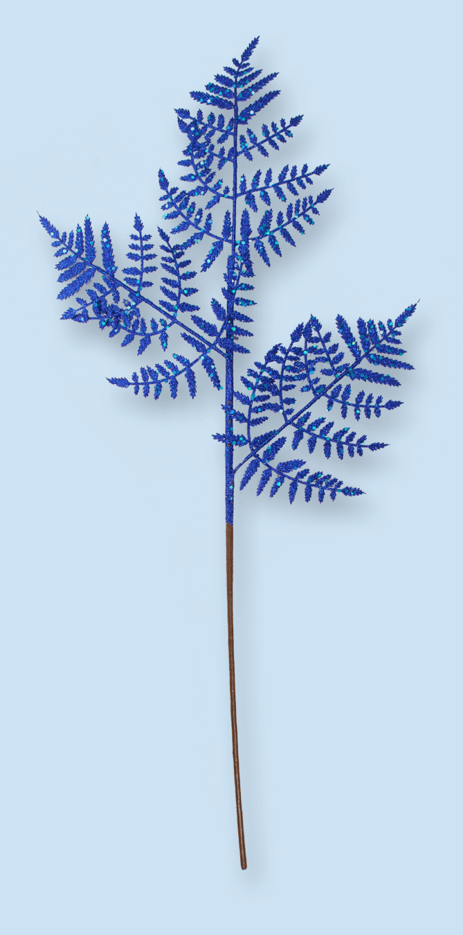 27″ Glittered Fern Spray – Blue