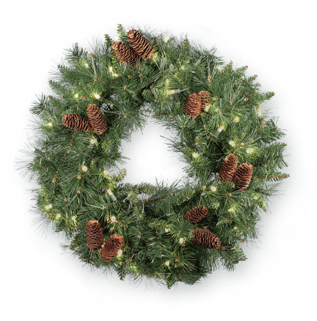 36″ Mixed Noble Pine Wreath – Commercial Grade LED – Warm White