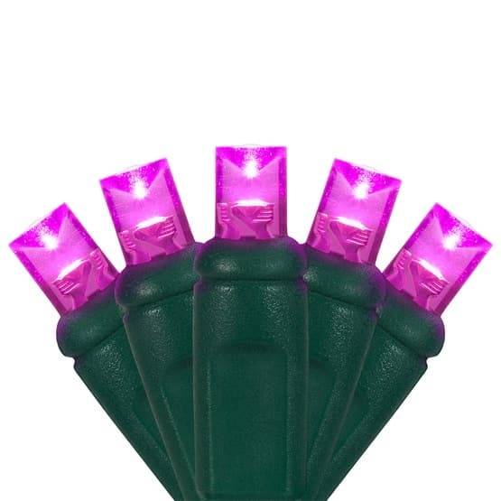 50 LED 5MM 6″ Spacing – Green Wire, Pink