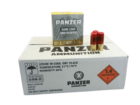 Panzer Game Load 12 Gauge, 2 3/4″, 6 Shot, 1 1/4 oz, 1400 FPS, High Velocity Shotgun Shell
