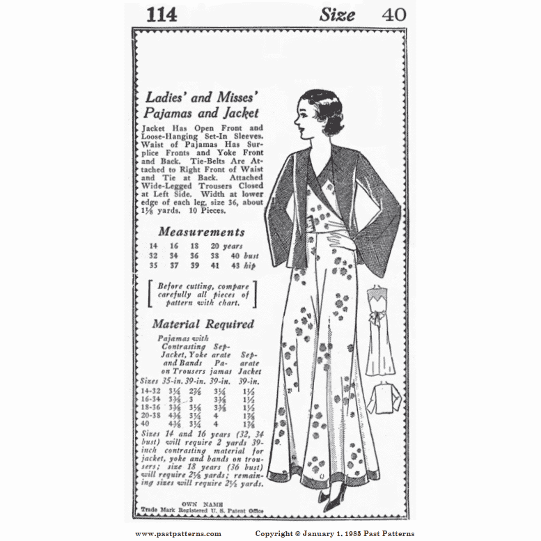 Early 1930s Beach Pajamas Downloads | Past Patterns 0114