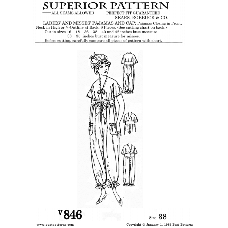 Edwardian Ladies Pajamas and Cap Downloads | Past Patterns 0846