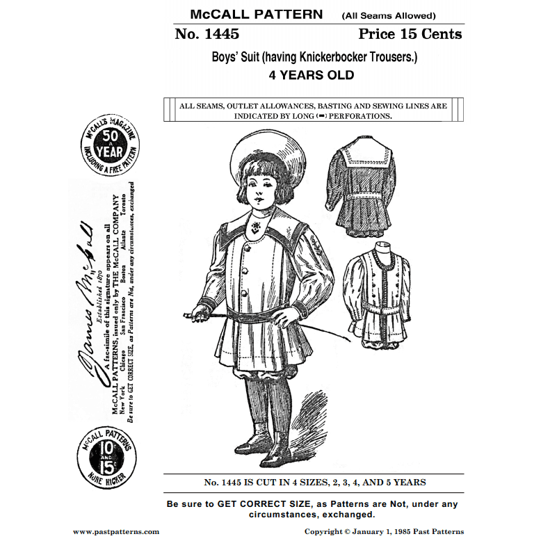 Early 1900s Boys Suit Downloads | Past Patterns 1445