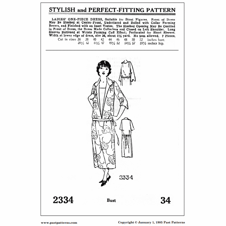 Mid 1920s One-Piece Dress Downloads | Past Patterns 2334