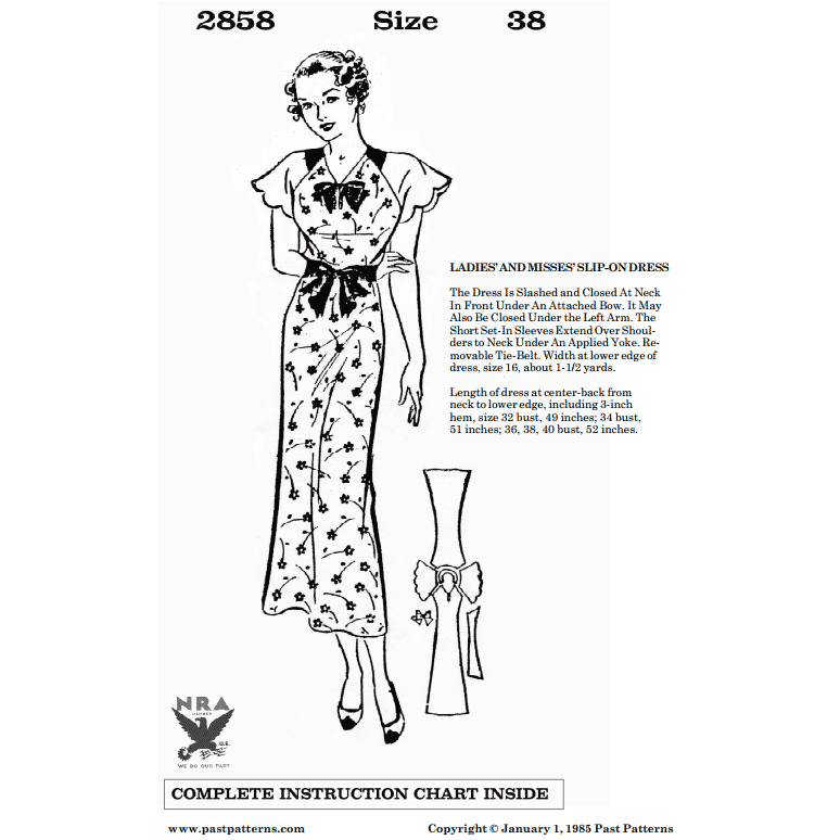 Mid 1930s Slip-On Dress Downloads | Past Patterns 2858