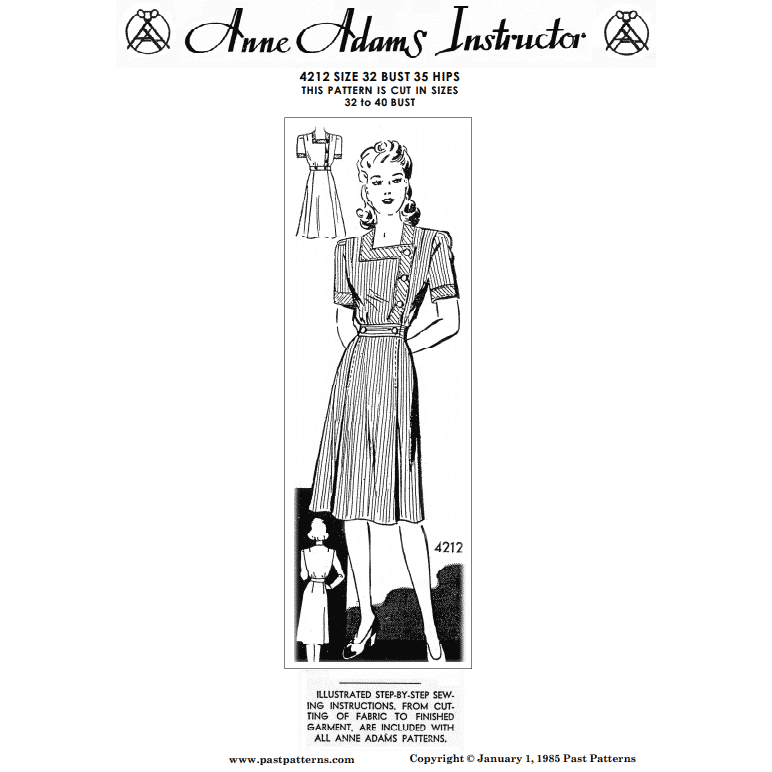1940s Square Neck Dress Downloads | Past Patterns 4212