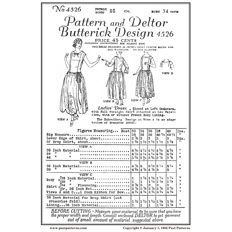 Early 1920s Dress with Straight Skirt Downloads | Past Patterns 4526