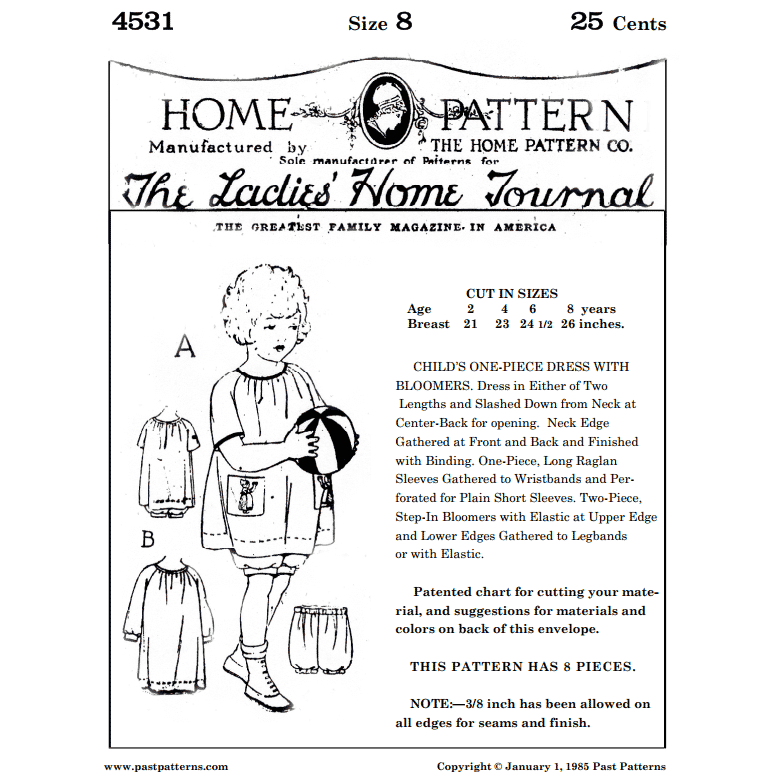 1920s Childs One-Piece Dress Downloads | Past Patterns 4531